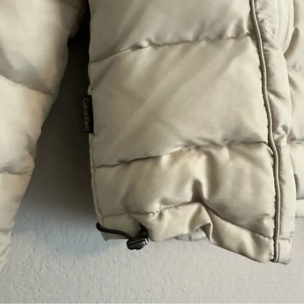 Calvin Klein faux fur tan hooded puffer jacket women's size large